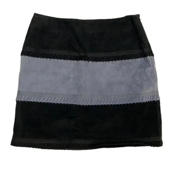 Luxe Eleven | Black & Blue Leather Skirt - Picture 1 of 6